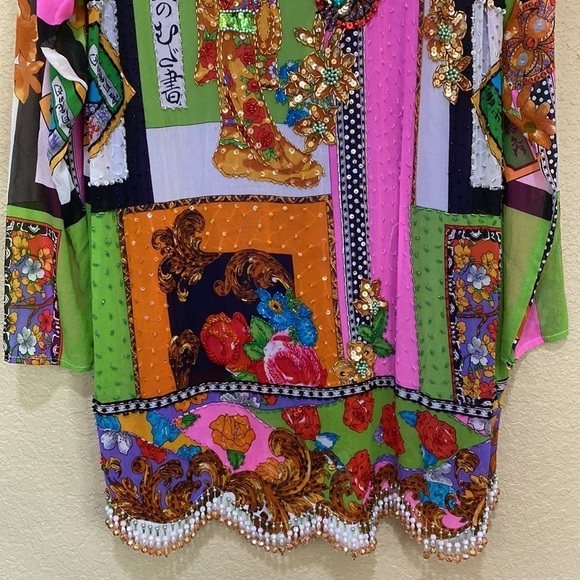 DIANE Freis Vintage 100% Silk Beaded Chinese Dynasty Cocktail !RARE! - Picture 11 of 13